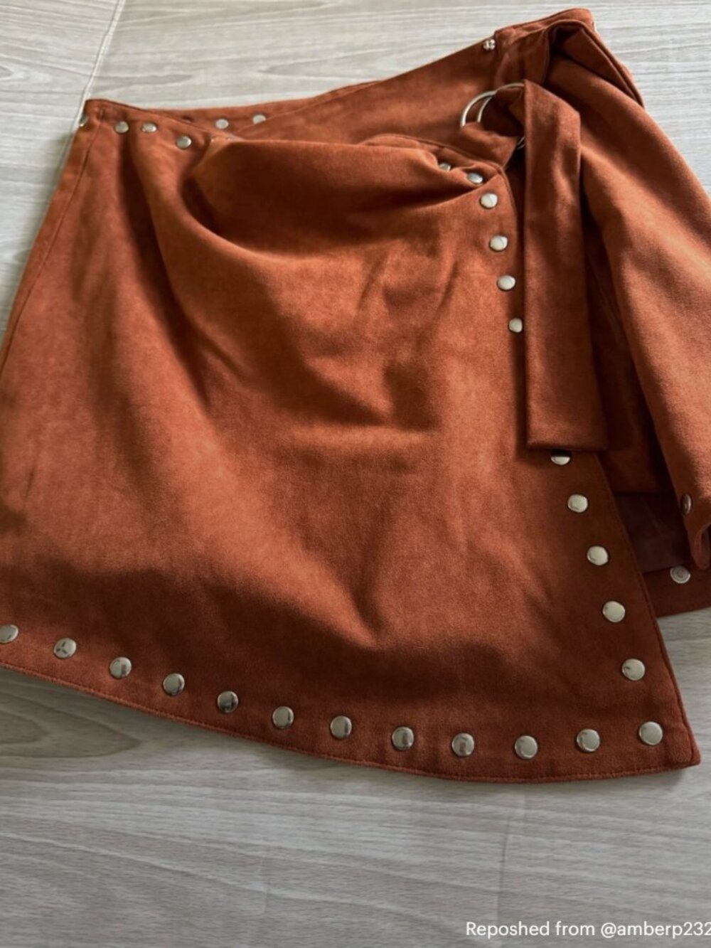 Lulus Rust Faux Suede Studded Wrap Mini Skirt Western Boho Small